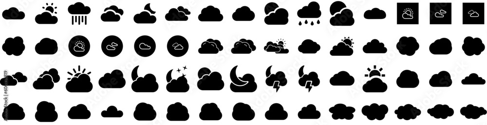Set Of Cloudy Icons Isolated Silhouette Solid Icon With Background, Blue, Nature, Cloudy, Weather, Sky, Cloud Infographic Simple Vector Illustration Logo Set Of Cloudy Icons Isolated Silhouette Solid Icon With Background, Blue, Nature, Cloudy, Weather, Sky, Cloud Infographic Simple Vector Illustration Logo