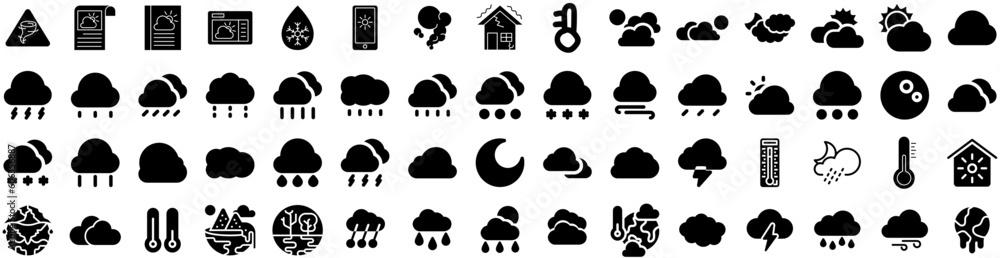 Set Of Climate Icons Isolated Silhouette Solid Icon With Earth, Climate, Ecology, Global, Nature, Environment, Change Infographic Simple Vector Illustration Logo Set Of Climate Icons Isolated Silhouette Solid Icon With Earth, Climate, Ecology, Global, Nature, Environment, Change Infographic Simple Vector Illustration Logo