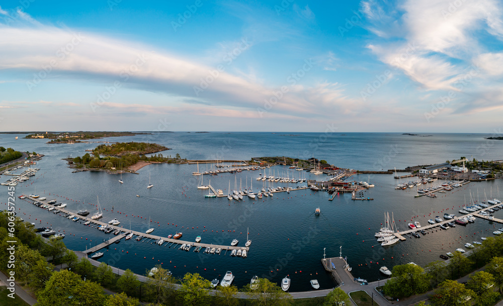 Beautiful seascape from drone, Helsinki, Finland