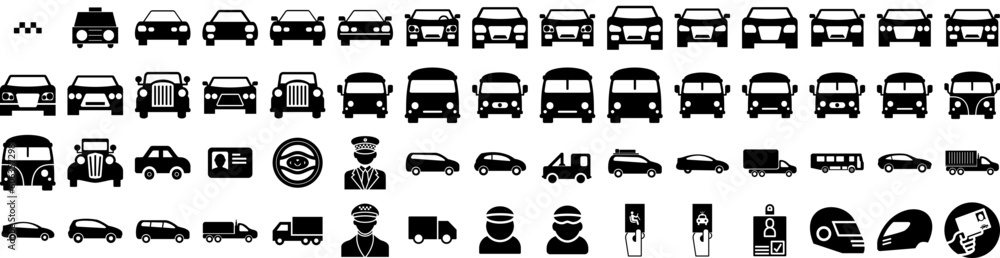 Set Of Driver Icons Isolated Silhouette Solid Icon With Transportation, Shipping, Truck, Man, Job, Driver, Industry Infographic Simple Vector Illustration Logo