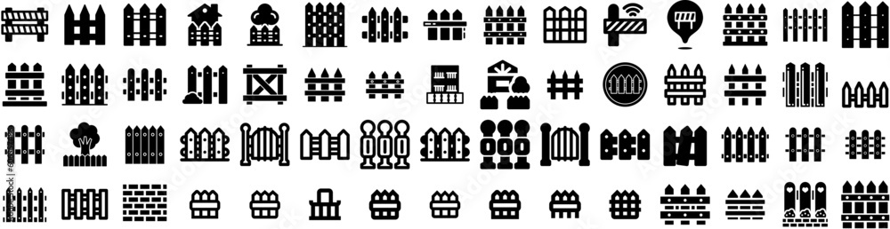Set Of Fence Icons Isolated Silhouette Solid Icon With Fence, Garden, Wall, Construction, Security, Outdoor, Background Infographic Simple Vector Illustration Logo Set Of Fence Icons Isolated Silhouette Solid Icon With Fence, Garden, Wall, Construction, Security, Outdoor, Background Infographic Simple Vector Illustration Logo