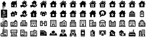 Set Of Estate Icons Isolated Silhouette Solid Icon With Business, Real, Property, Investment, Home, House, Estate Infographic Simple Vector Illustration Logo