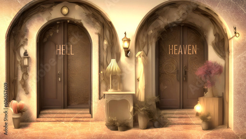 Hell or Heaven - Two Different Course of Actions That Define Future Outcome. Making the Right Choice. A Metaphoric Representation of Life's Choices,3d illustration