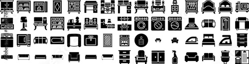 Set Of Households Icons Isolated Silhouette Solid Icon With Kitchen, Home, Household, House, Domestic, Equipment, Set Infographic Simple Vector Illustration Logo