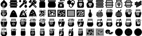 Set Of Honey Icons Isolated Silhouette Solid Icon With Honey, Organic, Healthy, Yellow, Sweet, Food, Background Infographic Simple Vector Illustration Logo