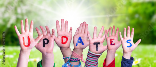 Children Hands Building Word Updates, Grass Meadow