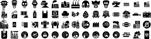 Set Of Pollution Icons Isolated Silhouette Solid Icon With Pollution, Environment, Dirty, Environmental, Nature, Air, City Infographic Simple Vector Illustration Logo