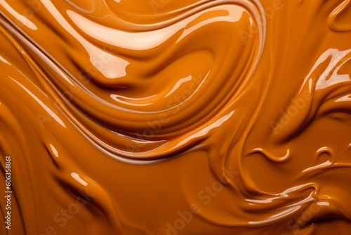 Liquid caramel syrup, Background of caramel paste, Texture Close up top view, photo
