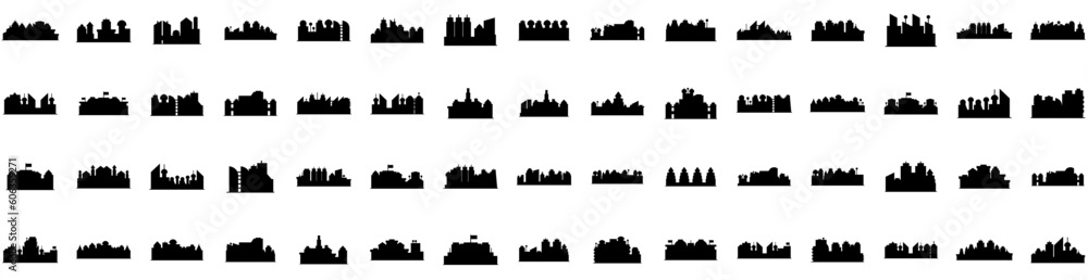 Set Of Skyline Icons Isolated Silhouette Solid Icon With Cityscape, Architecture, Building, Skyline, City, Urban, Skyscraper Infographic Simple Vector Illustration Logo