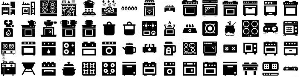 Set Of Stove Icons Isolated Silhouette Solid Icon With Burner, Home, Stove, Kitchen, Cooking, Fire, Gas Infographic Simple Vector Illustration Logo Set Of Stove Icons Isolated Silhouette Solid Icon With Burner, Home, Stove, Kitchen, Cooking, Fire, Gas Infographic Simple Vector Illustration Logo