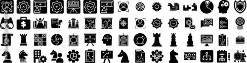 Set Of Strategy Icons Isolated Silhouette Solid Icon With Strategy, Plan, Concept, Business, Marketing, Success, Growth Infographic Simple Vector Illustration Logo