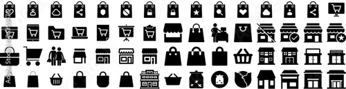 Set Of Supermarket Icons Isolated Silhouette Solid Icon With Supermarket, Grocery, Purchase, Shop, Retail, Store, Market Infographic Simple Vector Illustration Logo