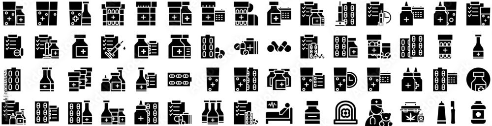 Set Of Treatment Icons Isolated Silhouette Solid Icon With Water, Waste, Sewage, Treatment, Tank, Industrial, Factory Infographic Simple Vector Illustration Logo