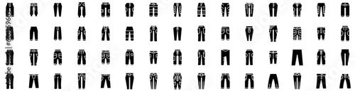 Set Of Trousers Icons Isolated Silhouette Solid Icon With Pants, Trousers, Style, Garment, Clothing, Wear, Fashion Infographic Simple Vector Illustration Logo