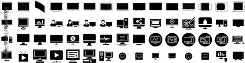 Set Of Monitor Icons Isolated Silhouette Solid Icon With Business, Display, Screen, Computer, Technology, Desktop, Monitor Infographic Simple Vector Illustration Logo