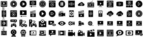Set Of Video Icons Isolated Silhouette Solid Icon With Media, Vector, Video, Web, Digital, Internet, Online Infographic Simple Vector Illustration Logo
