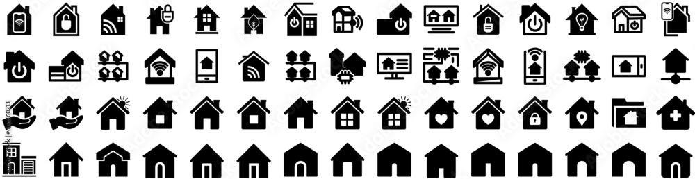 Set Of House Icons Isolated Silhouette Solid Icon With House, Architecture, Building, Estate, Residential, Property, Home Infographic Simple Vector Illustration Logo