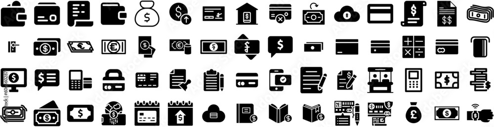Set Of Payment Icons Isolated Silhouette Solid Icon With Smartphone, Money, Finance, Business, Mobile, Payment, Phone Infographic Simple Vector Illustration Logo
