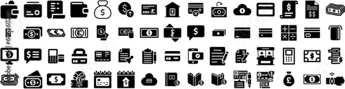 Fototapeta Naklejka Na Ścianę i Meble -  Set Of Payment Icons Isolated Silhouette Solid Icon With Smartphone, Money, Finance, Business, Mobile, Payment, Phone Infographic Simple Vector Illustration Logo