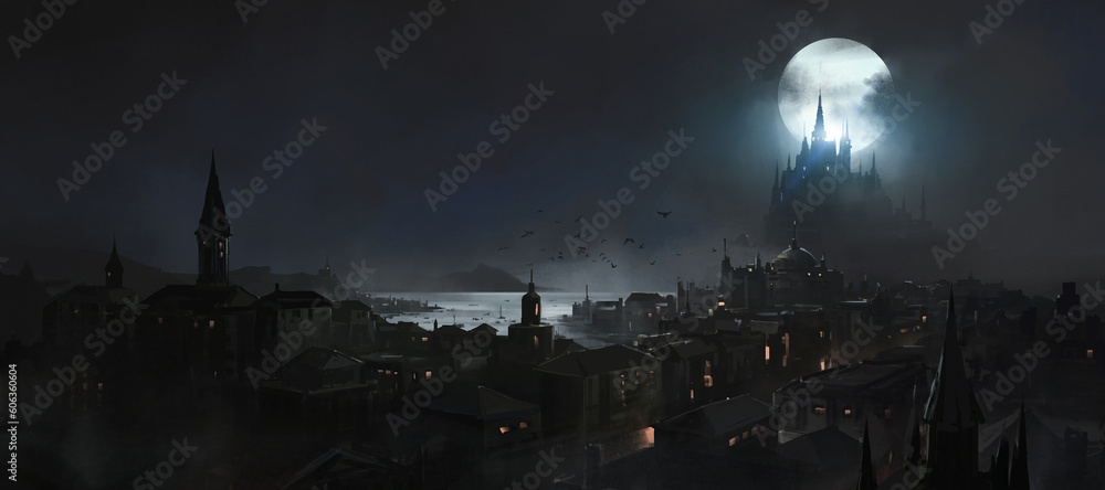 Obraz premium Medieval European old city, 3D illustration.