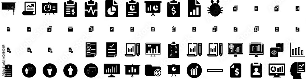 Set Of Report Icons Isolated Silhouette Solid Icon With Financial, Chart, Finance, Analysis, Business, Report, Data Infographic Simple Vector Illustration Logo Set Of Report Icons Isolated Silhouette Solid Icon With Financial, Chart, Finance, Analysis, Business, Report, Data Infographic Simple Vector Illustration Logo