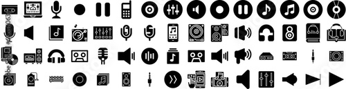 Set Of Audio Icons Isolated Silhouette Solid Icon With Wave, Audio, Voice, Vector, Illustration, Music, Sound Infographic Simple Vector Illustration Logo