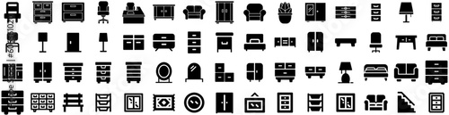 Set Of Furniture Icons Isolated Silhouette Solid Icon With Living, Table, Room, Interior, Furniture, Design, Home Infographic Simple Vector Illustration Logo