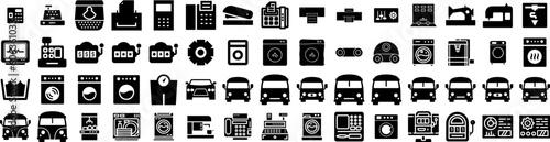 Set Of Machine Icons Isolated Silhouette Solid Icon With Technology, Machine, Background, Household, Isolated, Laundry, Equipment Infographic Simple Vector Illustration Logo