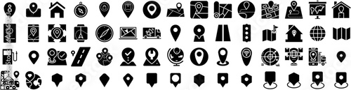 Set Of Location Icons Isolated Silhouette Solid Icon With Sign, Icon, Place, Symbol, Design, Pin, Location Infographic Simple Vector Illustration Logo