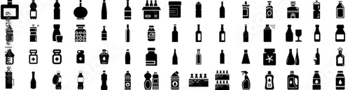 Set Of Bottle Icons Isolated Silhouette Solid Icon With Drink, Design, Container, Bottle, Vector, Isolated, White Infographic Simple Vector Illustration Logo