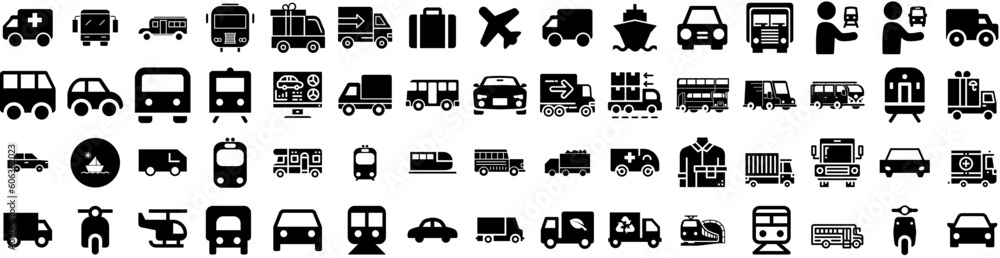 Set Of Transport Icons Isolated Silhouette Solid Icon With Truck, Transport, Transportation, Traffic, Ship, Plane, Cargo Infographic Simple Vector Illustration Logo Set Of Transport Icons Isolated Silhouette Solid Icon With Truck, Transport, Transportation, Traffic, Ship, Plane, Cargo Infographic Simple Vector Illustration Logo