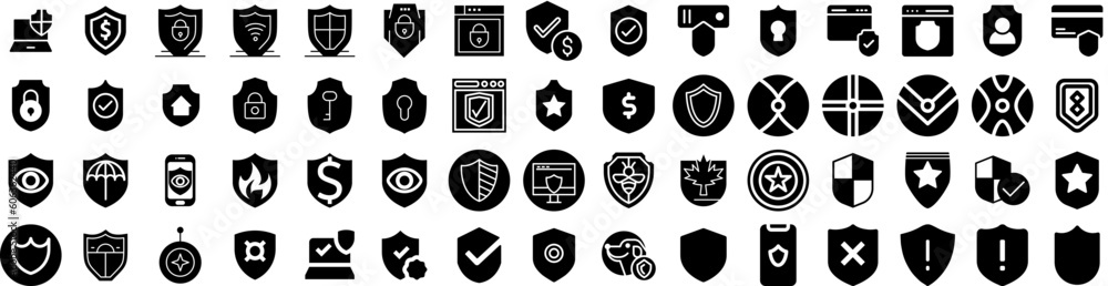 Set Of Shield Icons Isolated Silhouette Solid Icon With Sign, Protect, Shield, Design, Security, Symbol, Protection Infographic Simple Vector Illustration Logo Set Of Shield Icons Isolated Silhouette Solid Icon With Sign, Protect, Shield, Design, Security, Symbol, Protection Infographic Simple Vector Illustration Logo