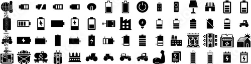 Set Of Power Icons Isolated Silhouette Solid Icon With Vector, Station, Illustration, Electricity, Energy, Electric, Power Infographic Simple Vector Illustration Logo