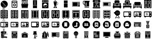 Set Of Appliance Icons Isolated Silhouette Solid Icon With Equipment, Set, Kitchen, Home, Domestic, Refrigerator, Household Infographic Simple Vector Illustration Logo