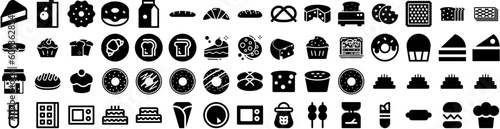 Set Of Bakery Icons Isolated Silhouette Solid Icon With Pastry, Shop, Croissant, Bread, Food, Bakery, Cafe Infographic Simple Vector Illustration Logo