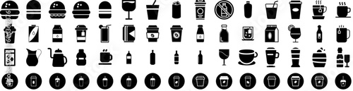 Set Of Beverage Icons Isolated Silhouette Solid Icon With Cocktail, Glass, Drink, Food, Beverage, Juice, Fruit Infographic Simple Vector Illustration Logo