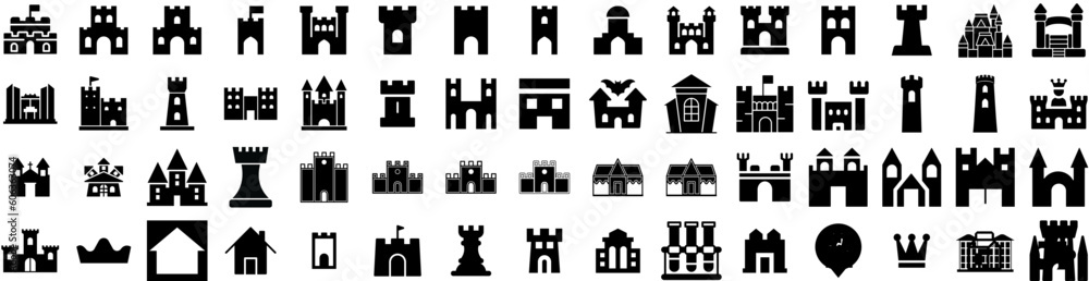 Set Of Castle Icons Isolated Silhouette Solid Icon With Medieval, Fantasy, Architecture, Castle, Old, Building, Palace Infographic Simple Vector Illustration Logo Set Of Castle Icons Isolated Silhouette Solid Icon With Medieval, Fantasy, Architecture, Castle, Old, Building, Palace Infographic Simple Vector Illustration Logo