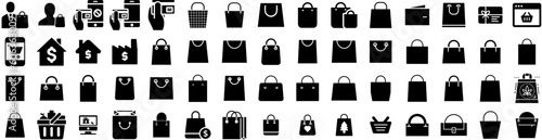Set Of Buying Icons Isolated Silhouette Solid Icon With Purchase, Offer, Retail, Business, Sale, Buy, Shop Infographic Simple Vector Illustration Logo
