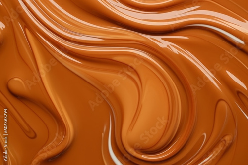 Liquid caramel syrup, Background of caramel paste, Texture Close up top view,