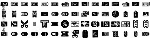 Set Of Coupon Icons Isolated Silhouette Solid Icon With Discount, Gift, Business, Coupon, Sale, Ticket, Promotion Infographic Simple Vector Illustration Logo