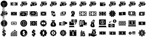 Set Of Earning Icons Isolated Silhouette Solid Icon With Cash, Coin, Money, Earn, Concept, Business, Investment Infographic Simple Vector Illustration Logo