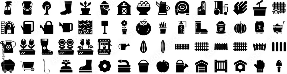 Set Of Gardening Icons Isolated Silhouette Solid Icon With Garden, Spring, Summer, Outdoor, Nature, Plant, Gardening Infographic Simple Vector Illustration Logo