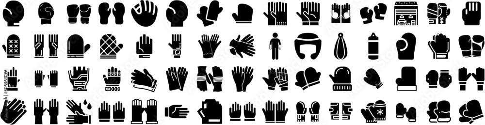 Fototapeta premium Set Of Gloves Icons Isolated Silhouette Solid Icon With Glove, Medical, Protection, Isolated, Latex, Hand, Safety Infographic Simple Vector Illustration Logo