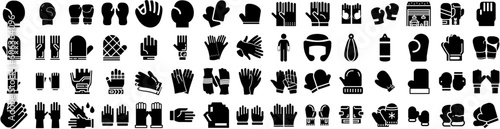Set Of Gloves Icons Isolated Silhouette Solid Icon With Glove, Medical, Protection, Isolated, Latex, Hand, Safety Infographic Simple Vector Illustration Logo