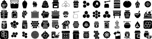 Set Of Honey Icons Isolated Silhouette Solid Icon With Healthy, Background, Organic, Yellow, Honey, Sweet, Food Infographic Simple Vector Illustration Logo