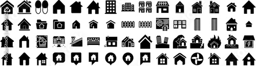 Set Of House Icons Isolated Silhouette Solid Icon With Residential, House, Building, Estate, Architecture, Property, Home Infographic Simple Vector Illustration Logo