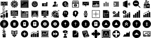 Set Of Increase Icons Isolated Silhouette Solid Icon With Arrow, Increase, Profit, Business, Growth, Success, Finance Infographic Simple Vector Illustration Logo