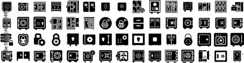 Set Of Locker Icons Isolated Silhouette Solid Icon With Locker, School, Gym, Storage, Room, Sport, Metal Infographic Simple Vector Illustration Logo
