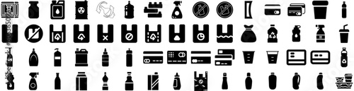 Set Of Plastic Icons Isolated Silhouette Solid Icon With Plastic, Empty, Background, Bag, Blank, Transparent, Clear Infographic Simple Vector Illustration Logo