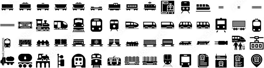 Set Of Railway Icons Isolated Silhouette Solid Icon With Track, Transportation, Railway, Transport, Rail, Railroad, Train Infographic Simple Vector Illustration Logo